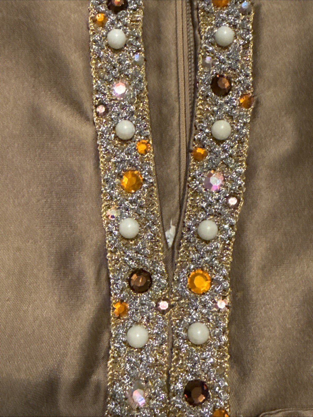 Vintage Bonwit Teller Sleeveless Dress Embellished W Belt Brown Large Zipper