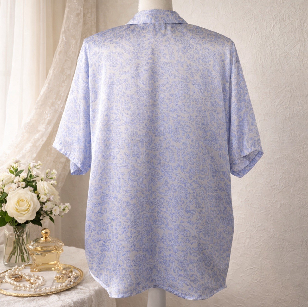 VTG Victoria’s Secret Gold Label Satin Sleep Shirt Paisley Blue White Large