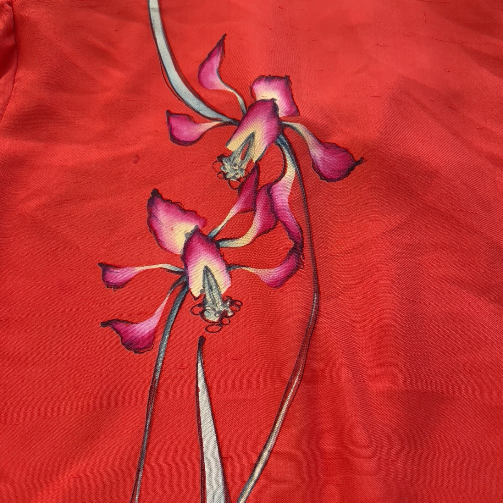 Vintage Yolanda Lorente Open Blazer Jacket 1X Floral Red Hand Painted 100% Silk