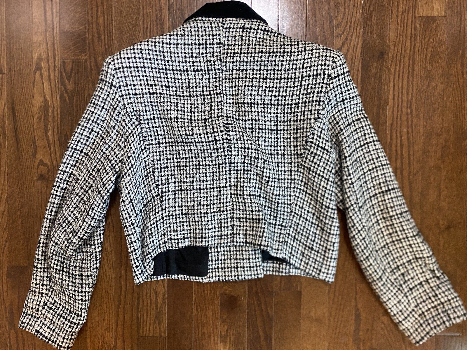 Vintage Express Boulce Black & White Plaid Crop Jacket L Velvet Clueless Preppy