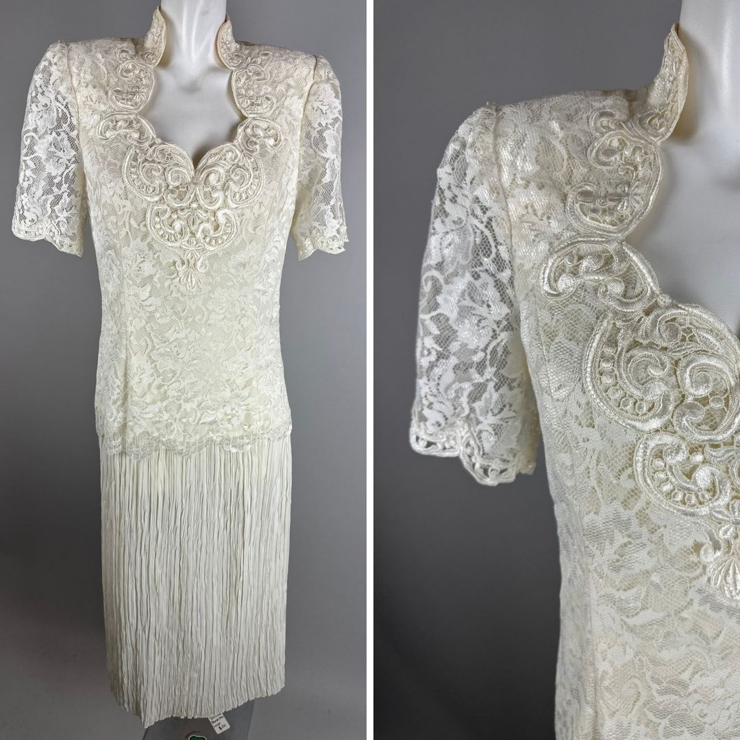 Vtg 80s Scott McClintock Vintage Dress Ivory Lace Wedding Cottage Core Size 10