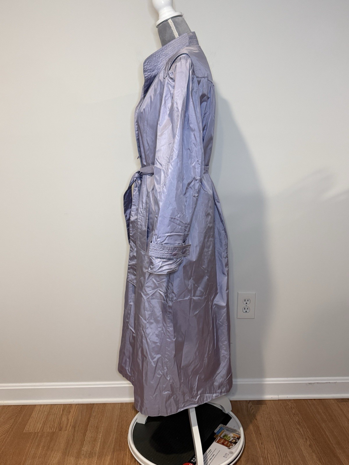 Vintage 80s Trench Coat Lightweight Nylon Women’s Rain Jacket Purple Metallic 10