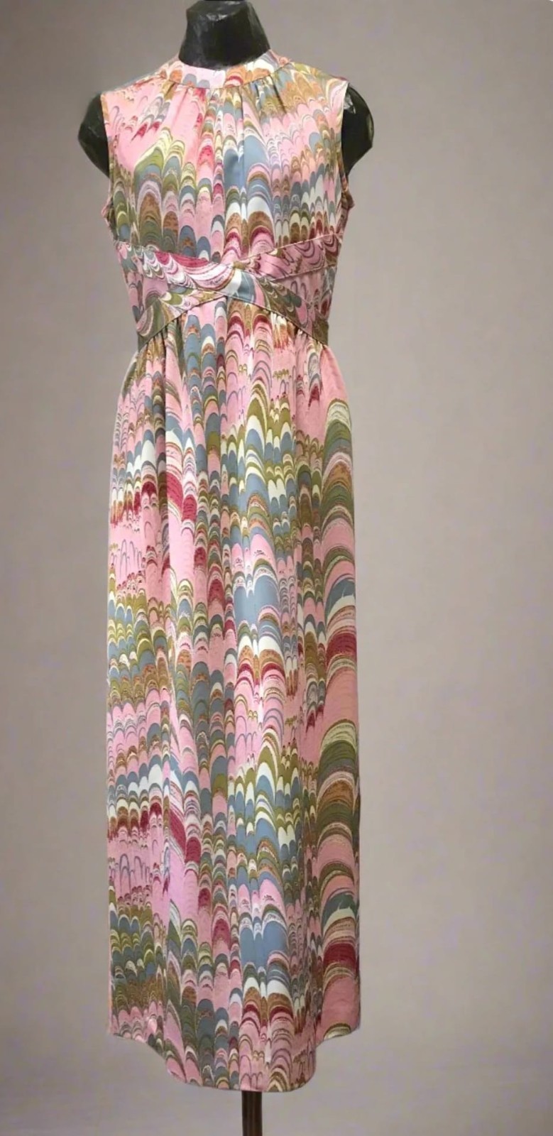 Vintage 1970’s Leslie Fay Sleeveless Hippie Marbled Maxi Dress Size 4 / Small