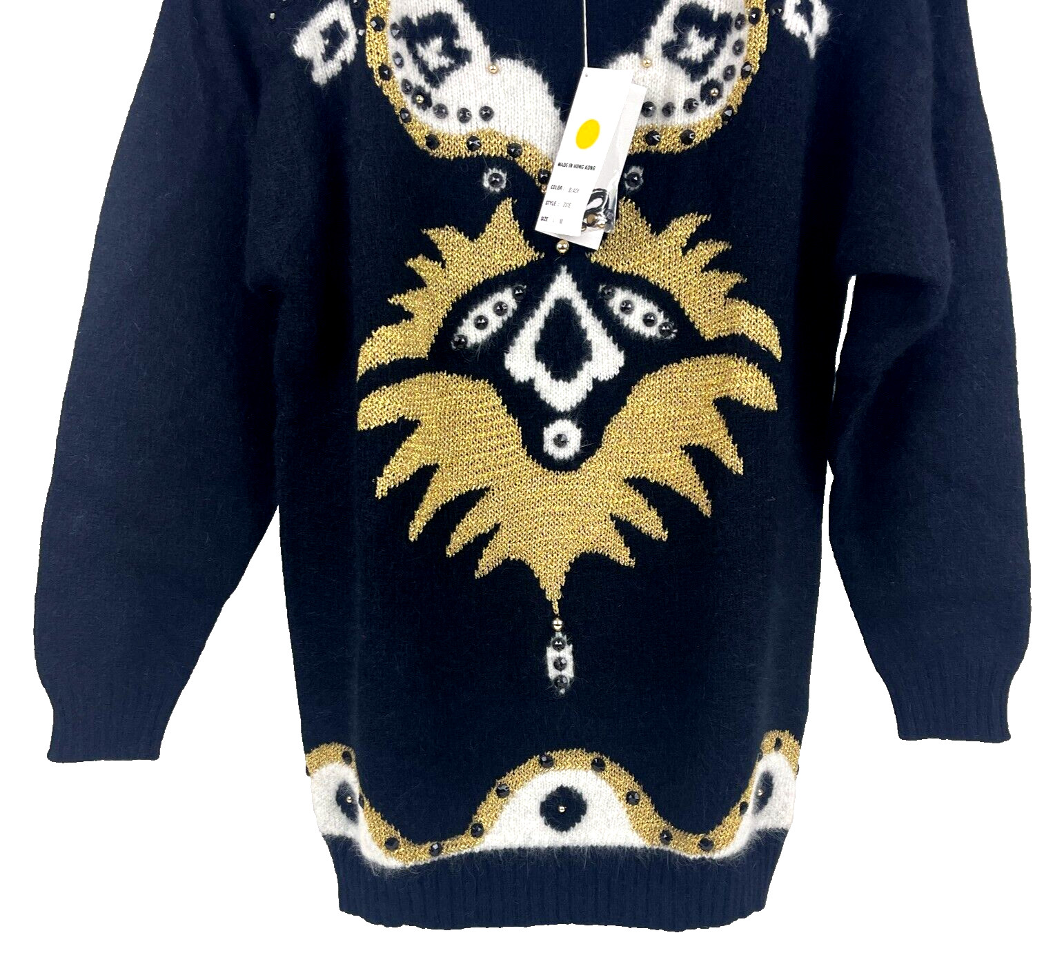 80s vintage graphic sweater gold white black fun funky Med