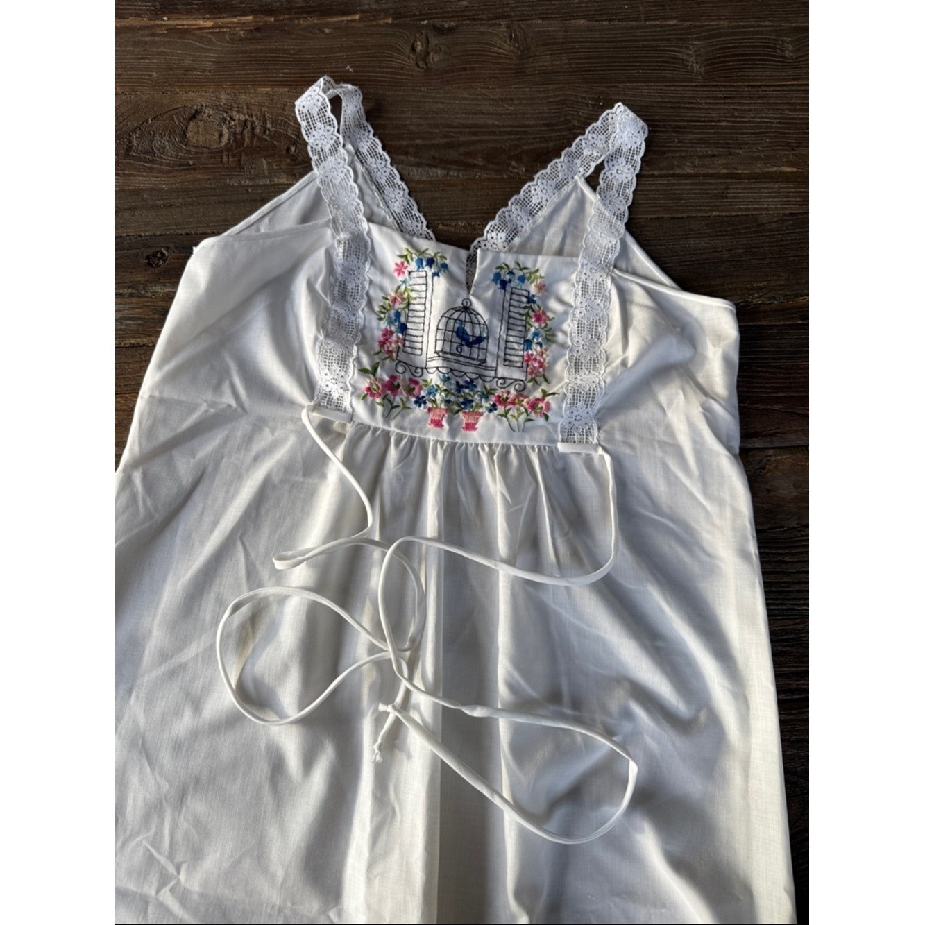 Sears Vintage embroidered bird floral cotton gown and duster set NWOT small
