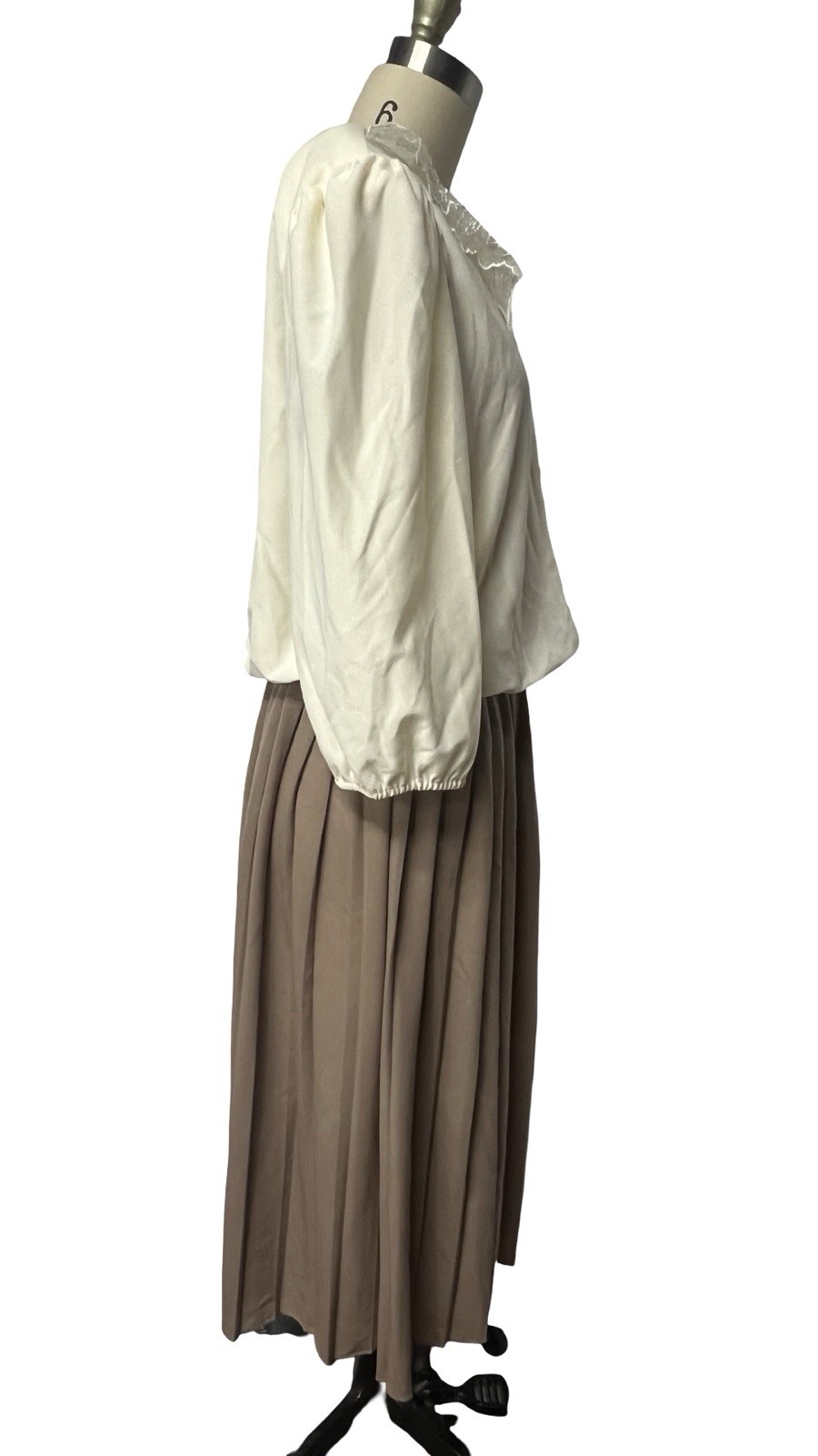 Vintage 80s Neutral Polyester USA Made Embroidered Collar Secretary Dress Sz 18