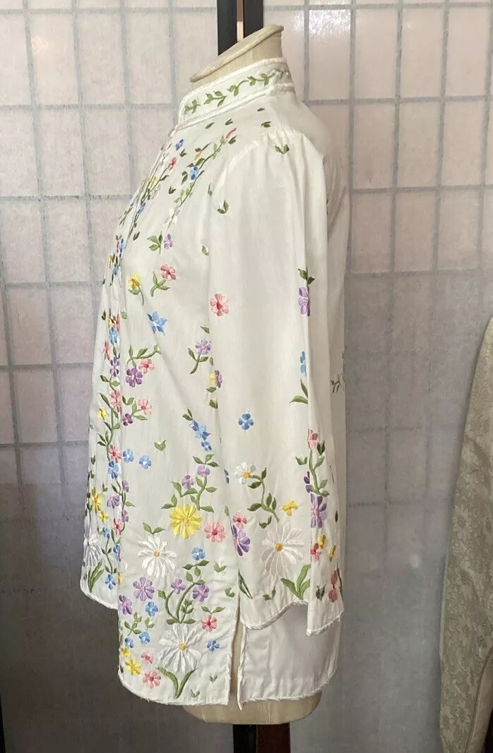 Chuchi Phillipines VTG 50/60s Intricately Embroid’d Floral Blouse Wom Estim S/M