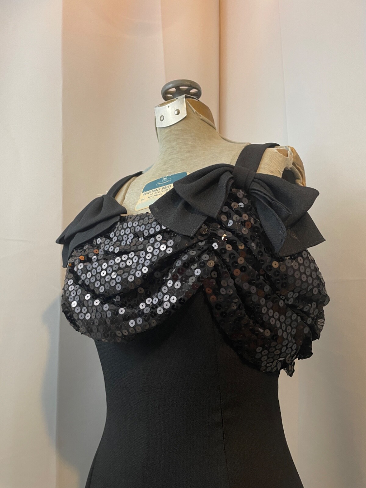 Black Sequin Mini Dress 1970s Vintage Disco Party Glam XS S