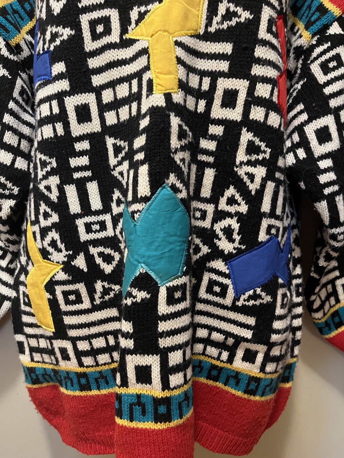 Vtg 80s 90s The Import Workshop Geometric Coogi Style Sweater L Korea Oversized