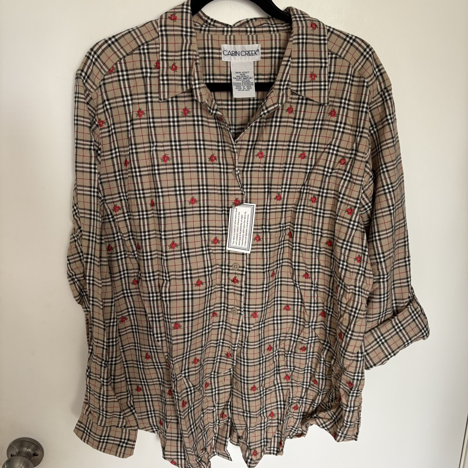 VTG Cabin Creek Embroidered 90s, Cottagecore, Prairie Plaid Floral 18W NWT