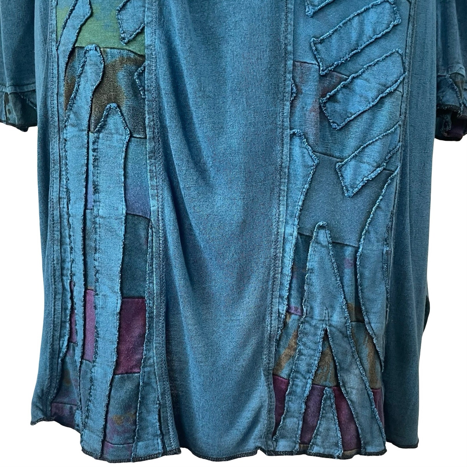 Parsley & Sage Boho Patchwork Tunic Dress Sz XL V-Neck Long Sleeve Art to Wear