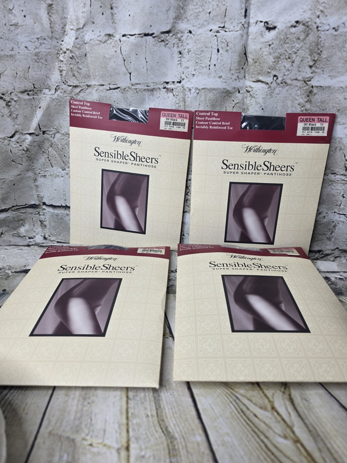 4 Vtg Worthington Sheer Caress Queen Tall Off Black Control Top Silky Pantyhose