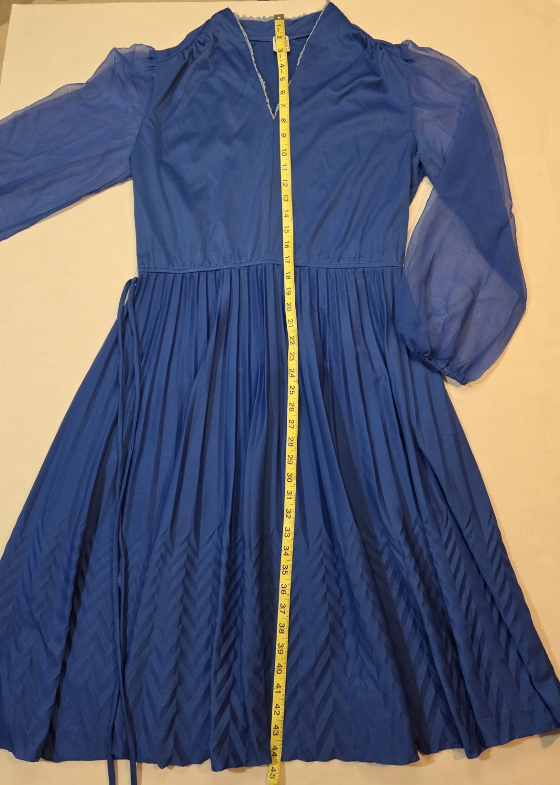 Vintage Secretary Dress Size 16 Chevron Pleated Skirt Chiffon Balloon Sleeves