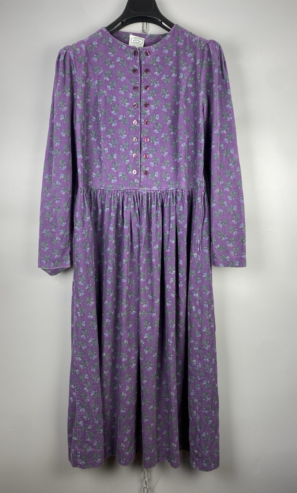 Vintage 80s Laura Ashley Dress Cotton Corduroy Floral Long Sleeve Size M EU 40