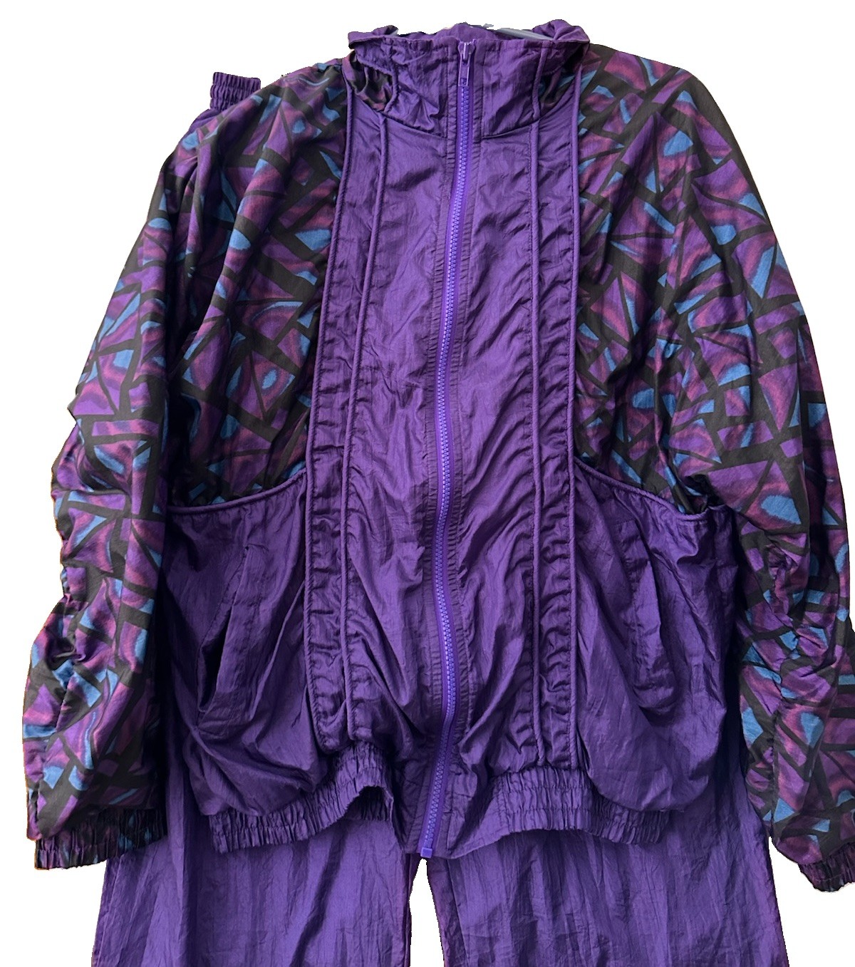 Vintage 80s/90s Track Suit Womens Large Purple Nylon Geometric Design
