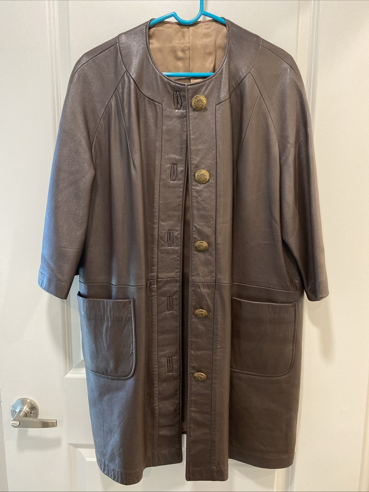 Leathers By New England Sports Wear Co Brown Knee Length Coat 3/4 Sleeves