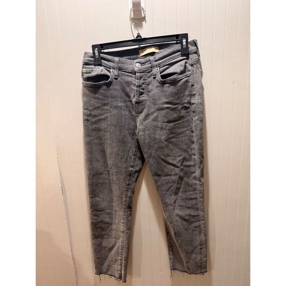 7 For All Mankind Luxe Vintage Grey Raw Hem Straight Leg Jeans Womens 26