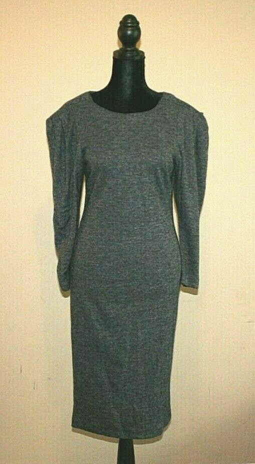 Vintage Dress 1980s Sheath Column Knit Long Sleeve Womens Size 8 9 Secretary