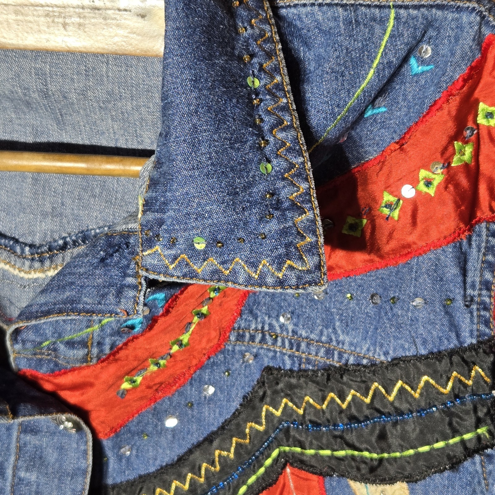 Bleu Bayou Womens Grannycore Jacket Casual Denim Jacket Coat Patchwork Size XL