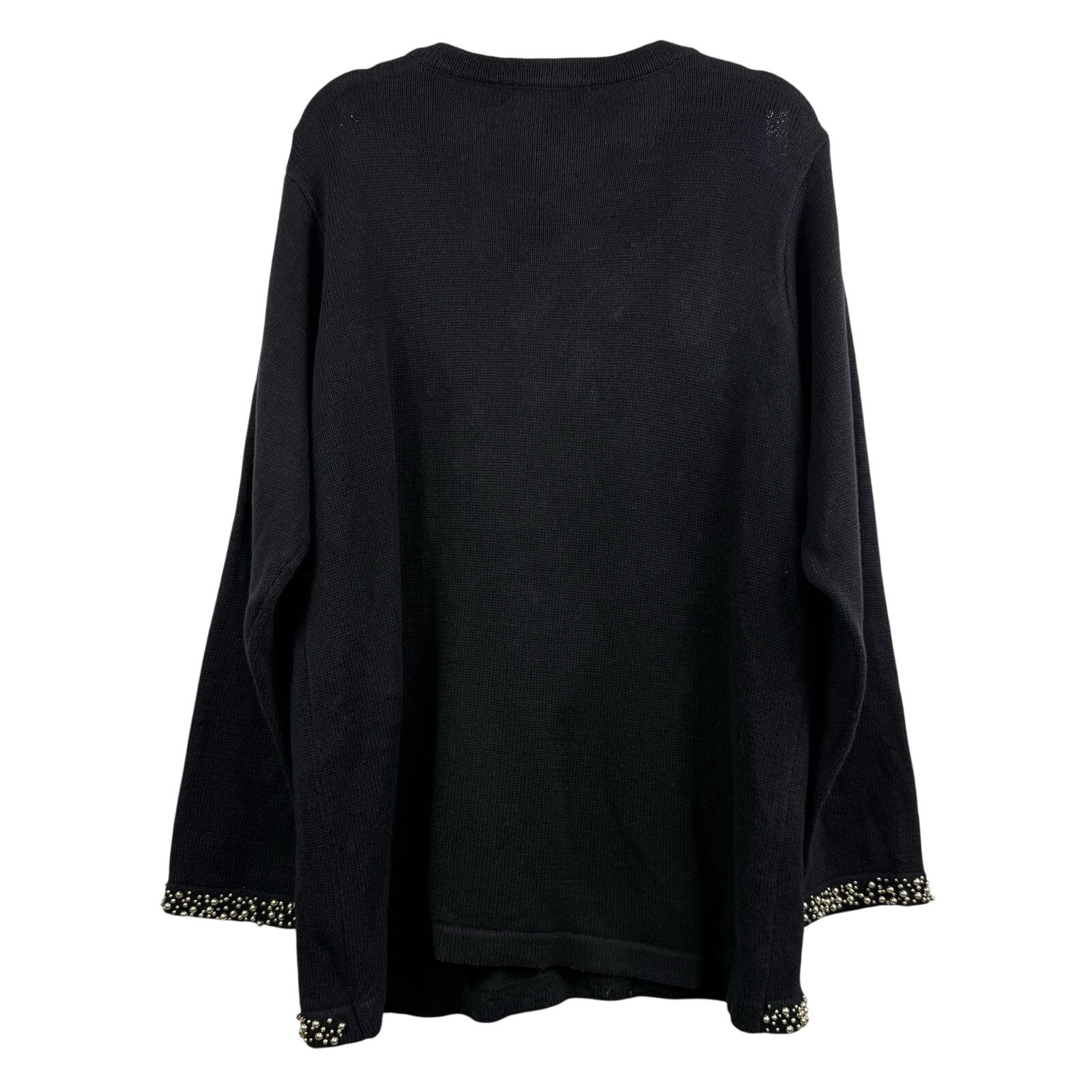 Vintage 90s Beaded Black Embroidered Poinsettia Sweater Large Holiday Christmas