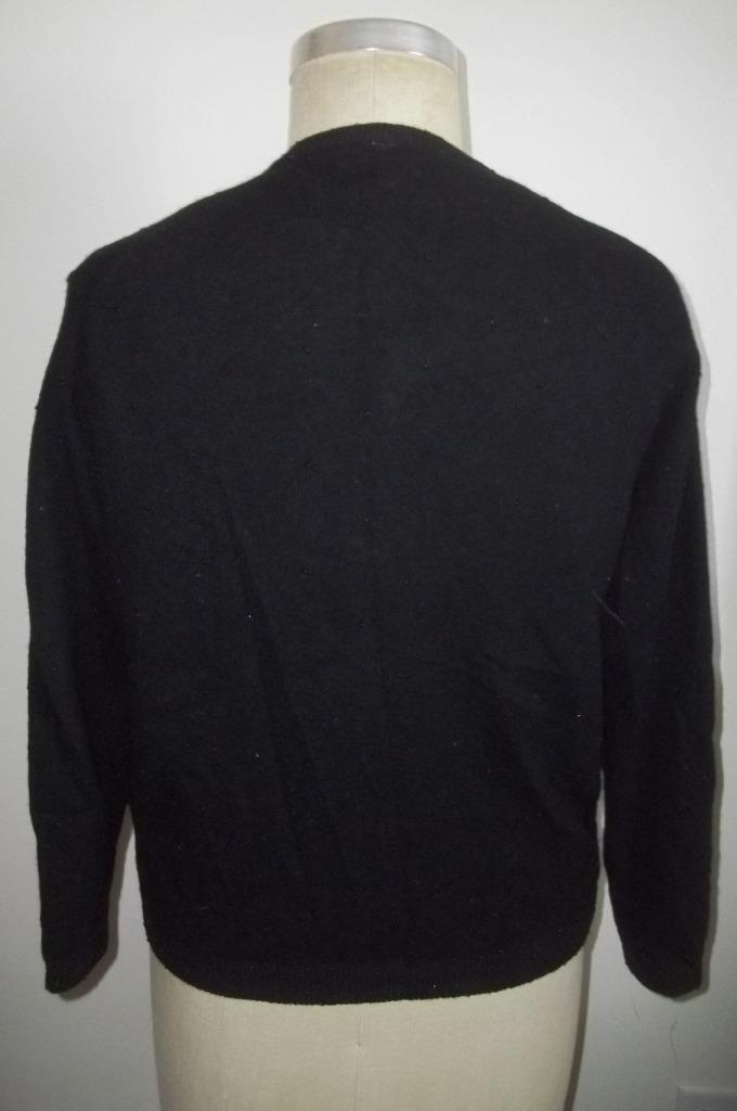 Vintage 50’s Black Beaded Floral Print Cardigan Sweater 44