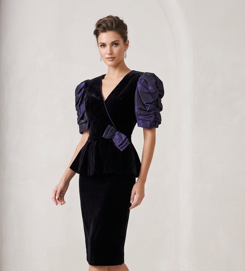 VNTG 80s Violet Velvet Peplum Avant Garde Style Party Dress prom formal Gatsby 8