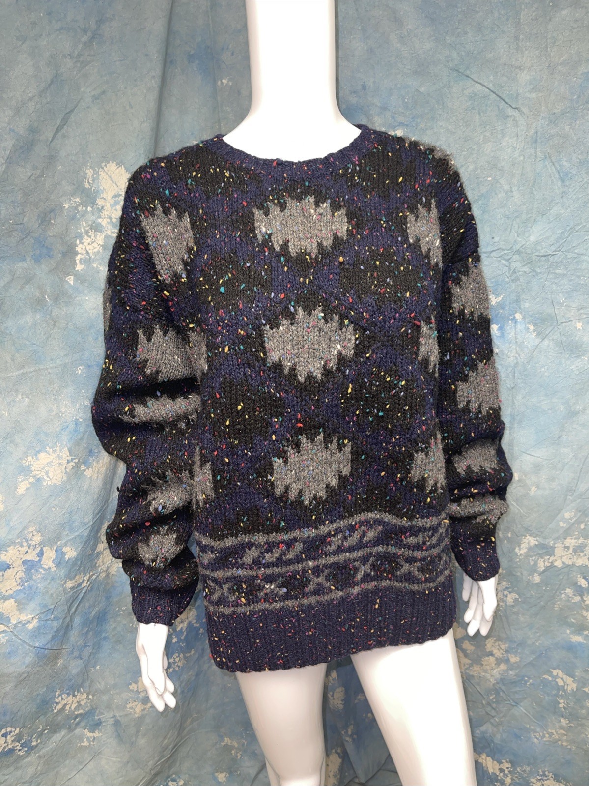 Vintage 1980s Women’s Jeffrey Banks 100% Wool Slouchy Hand Knitted Sweater M