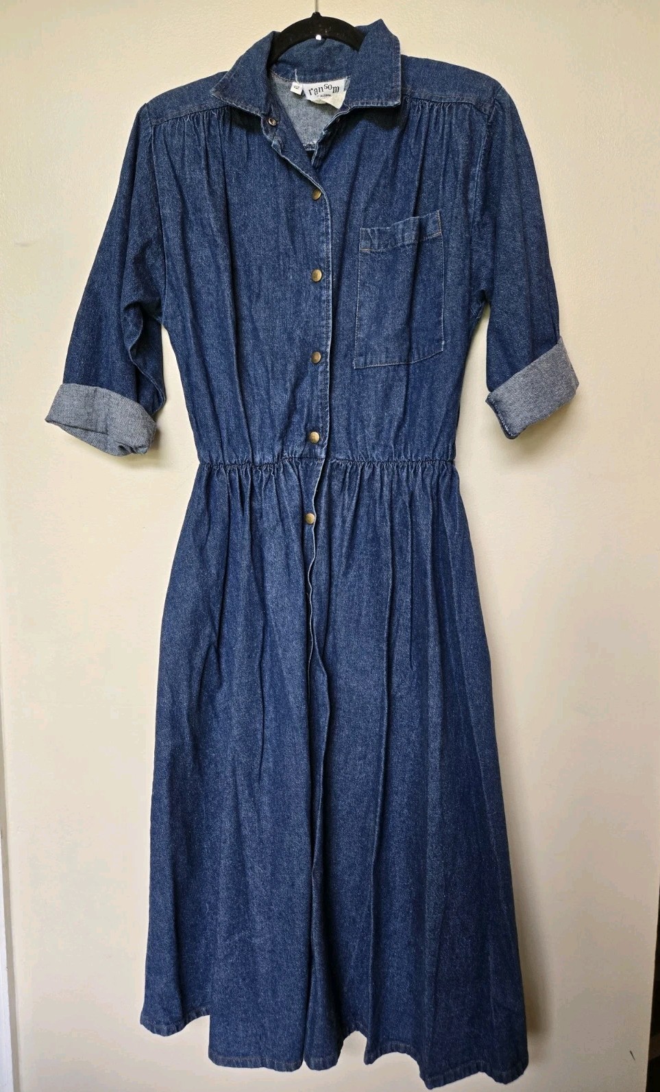 Vintage Womens Dark Denim Dress Sz 12 80s 90s Midi Western Normcore