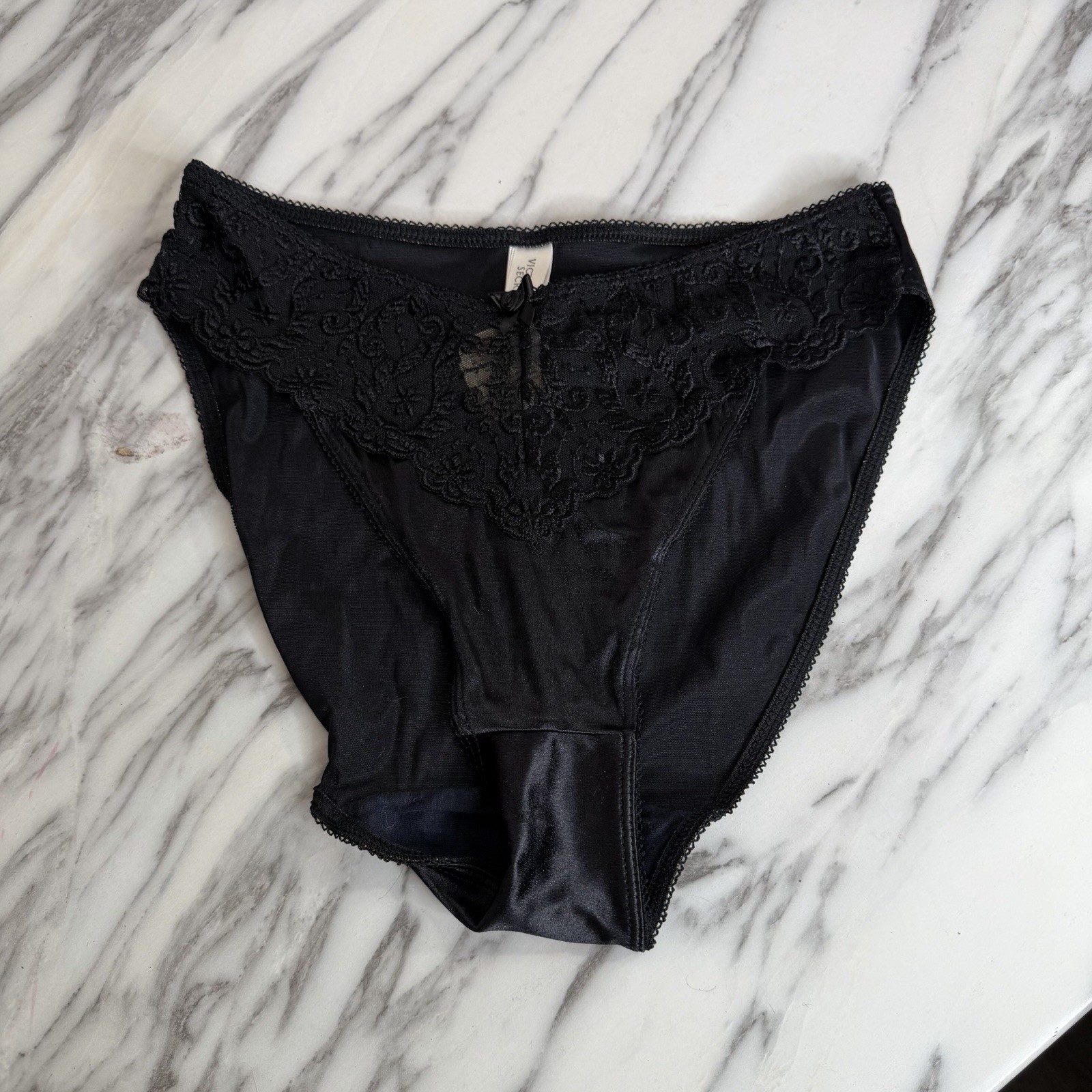 NWT Vintage Victoria’s Secret Deadstock Panties Black Cheeky Lace High Rise 1995