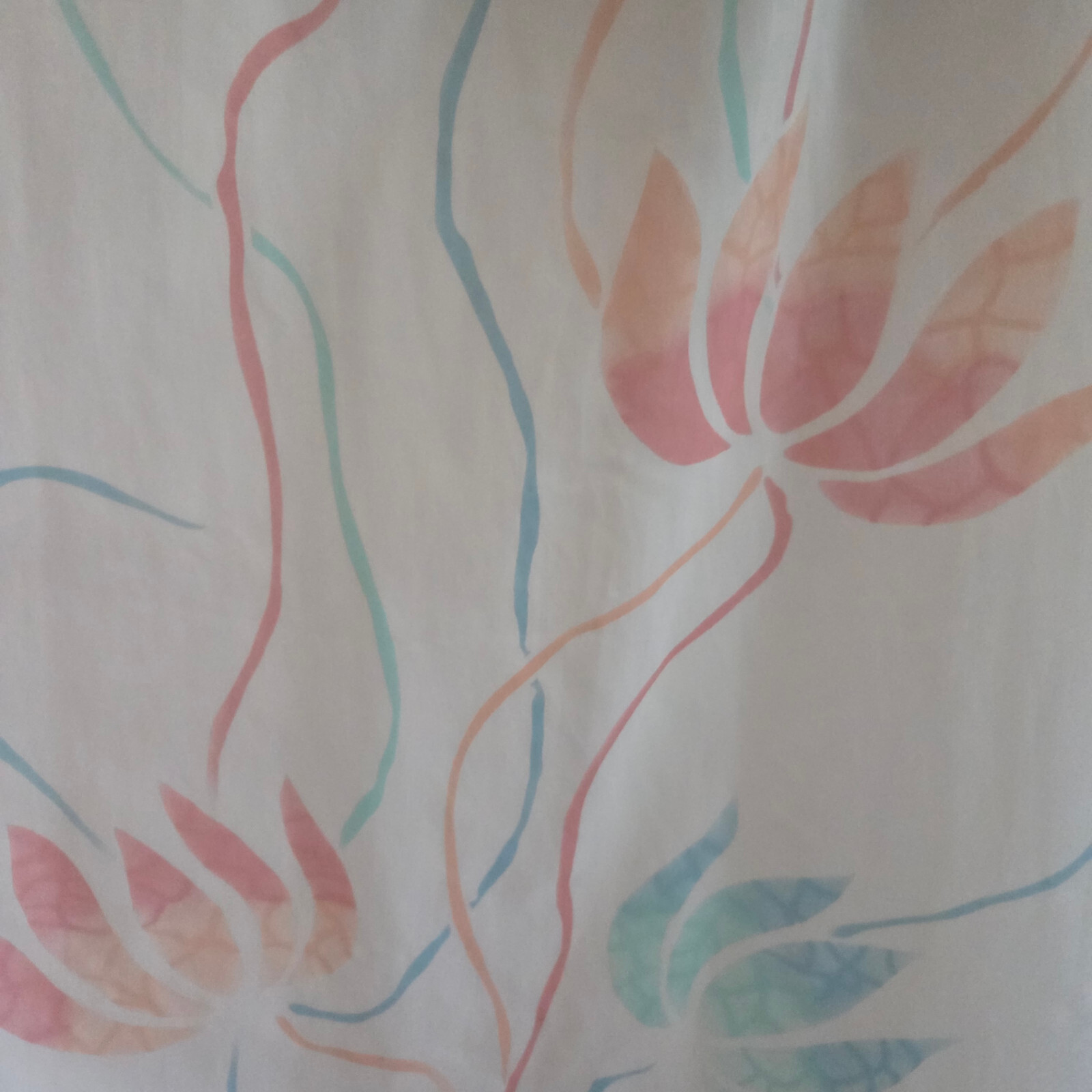 Vintage Mary McFadden S Dress Pastel Floral Lotus Pink Blue on Cream Bow Strap