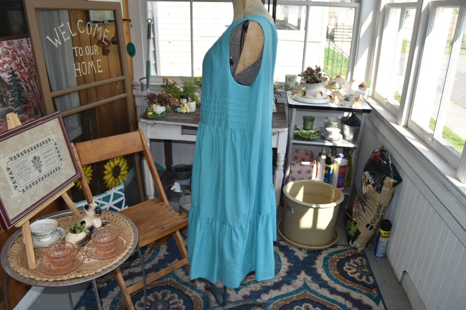 Vintage 90s Anne Leslie Plus Tiered Prairie Dress Made in USA Blue Size 1X