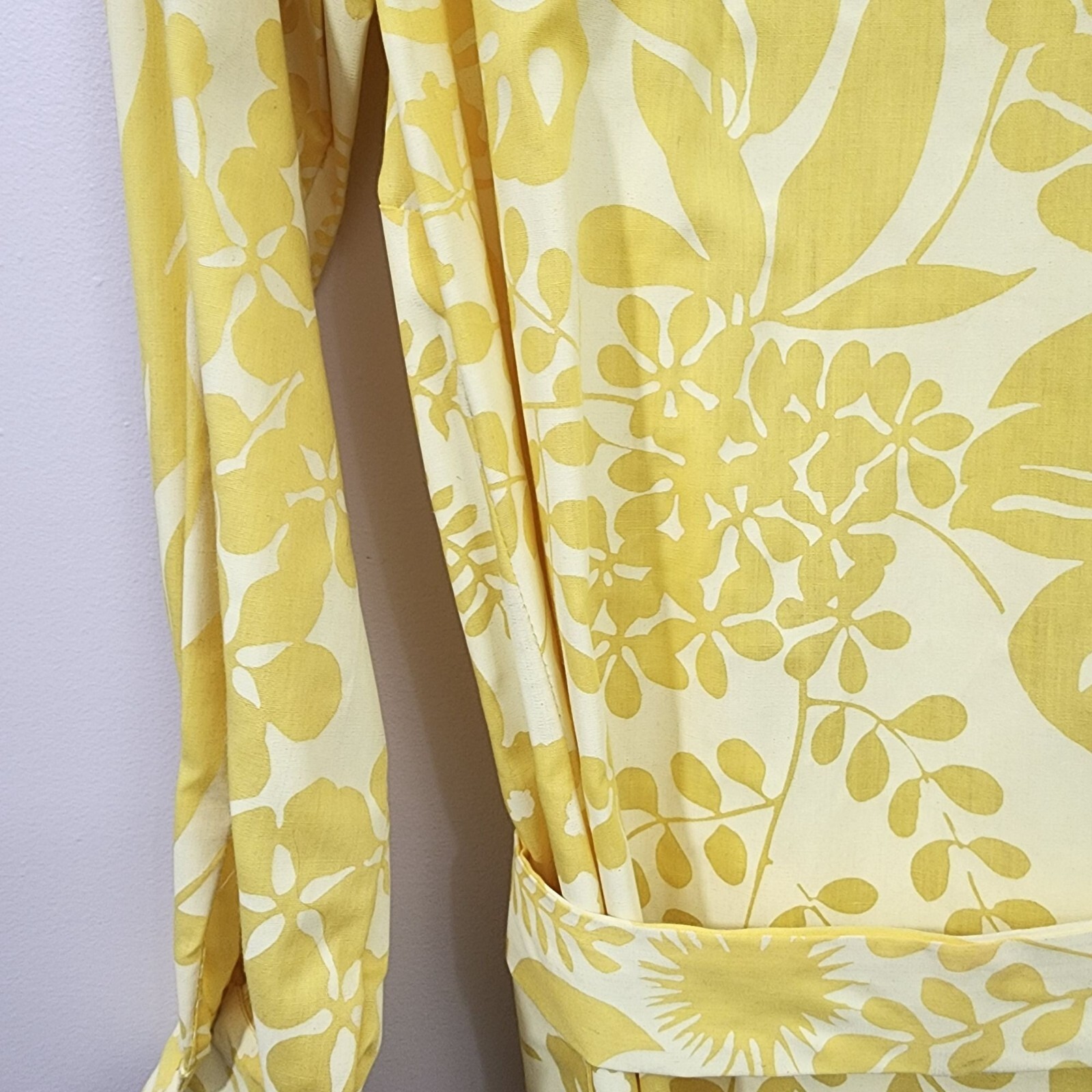 Ruth Clarage 1960s Vintage hand painted yellow floral long sleeve belted dress