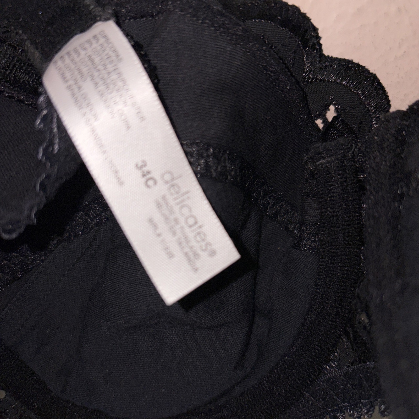 VTG Delicates 34C Bra Black Embroidered Lace UW Sexy Romantic 11935 No Pads