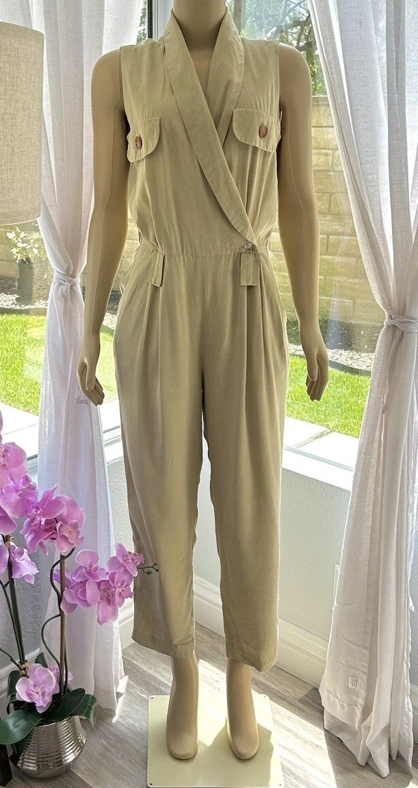Women’s Jumpsuit Size L Large 11 / 12 Khaki Green Playsuit Vintage JSJ Petites