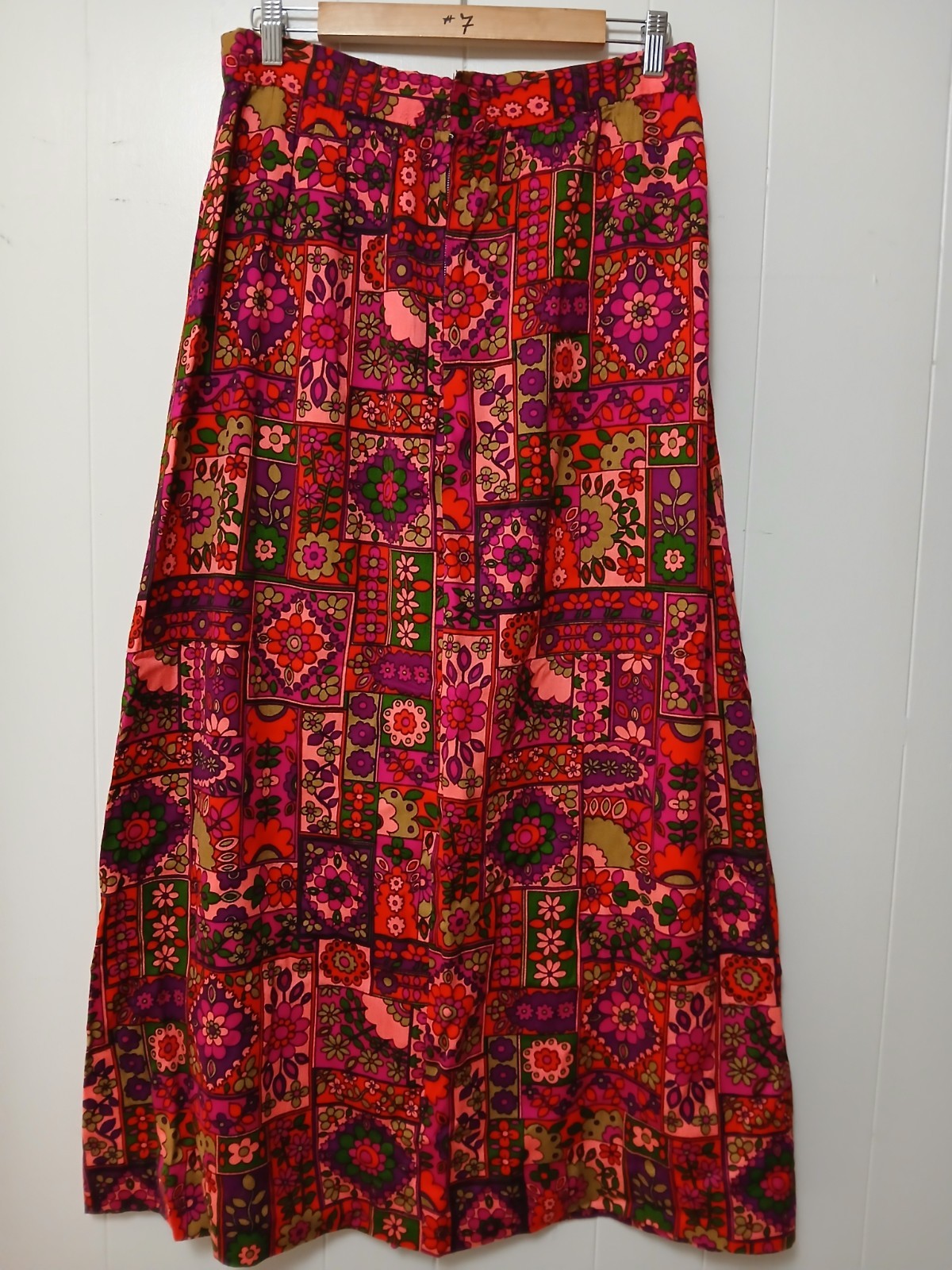 True Vintage 60s 70s Funky Psychedelic Printed Skirt Maxi Hippy Flower 28″W 40″L