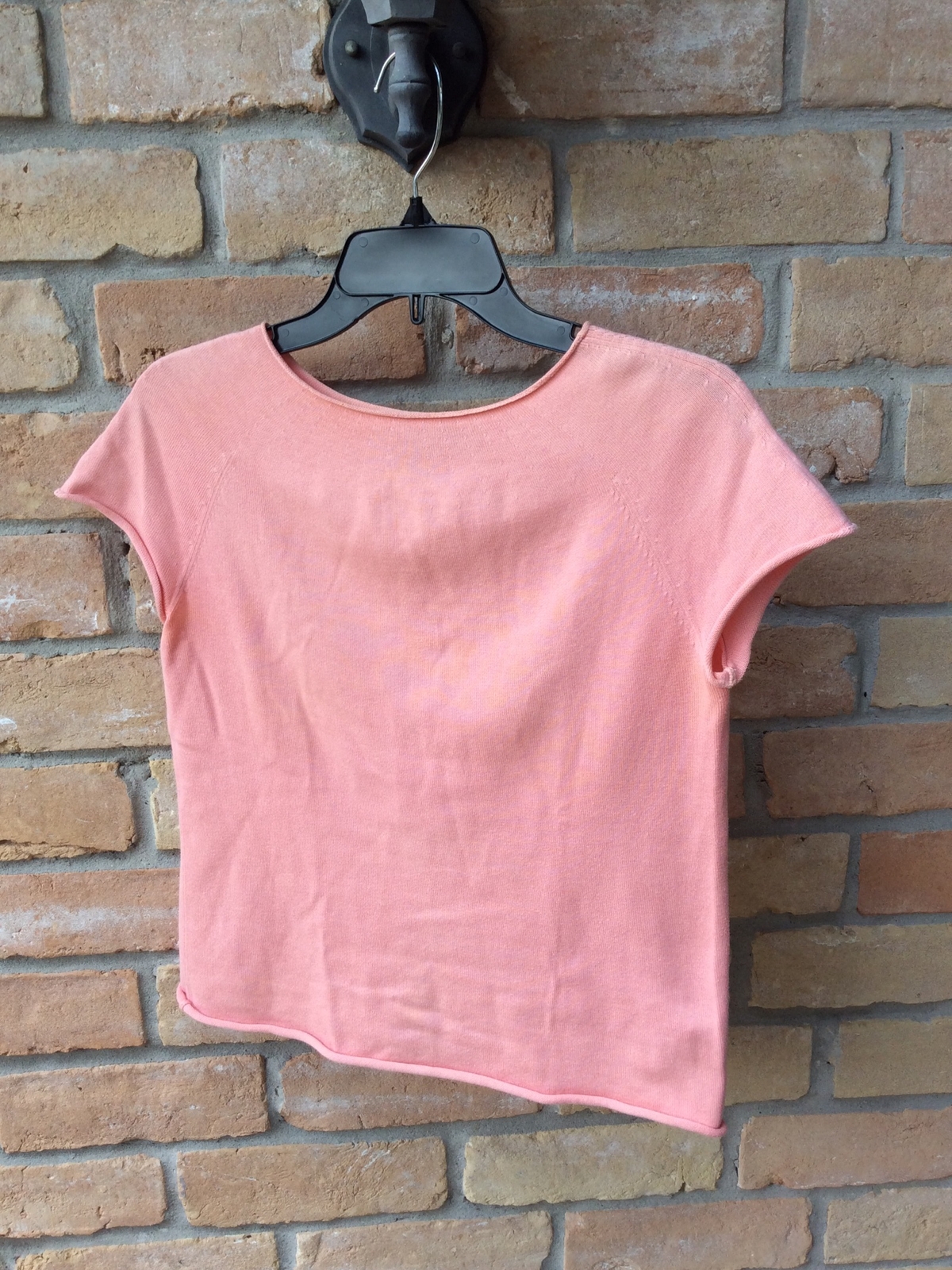 VTG 80s DKNY Donna Karan NY Dusty Peach Sweater Sz S/P PETITE Cotton Rolled Hem