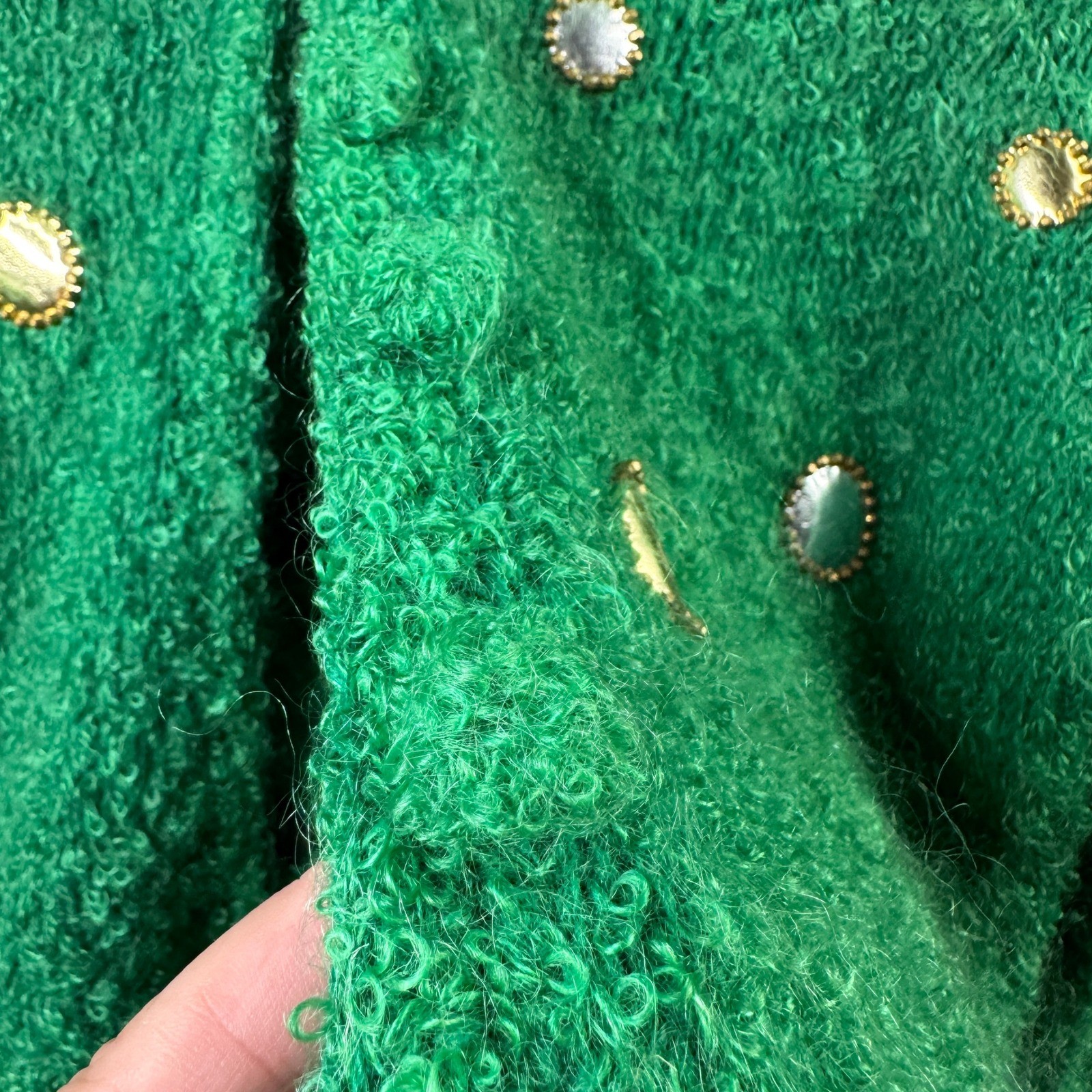 Vintage Jules Tabach California Green Boucle Cardigan Mirror Studded Sweater