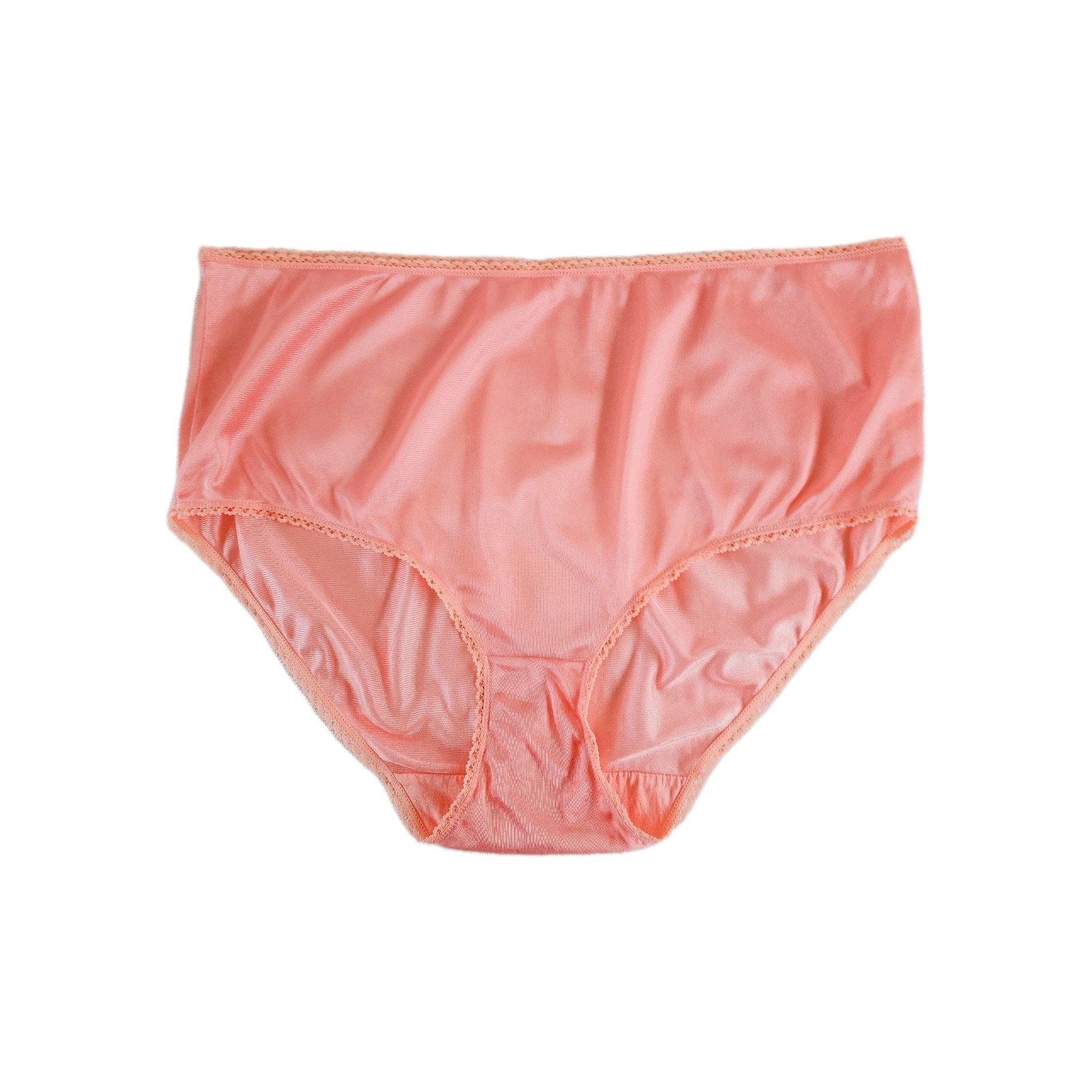 Vtg Womens Panty 1X Full Brief Hi-Waist Peachy Pink Second Skin Sheer Nylon