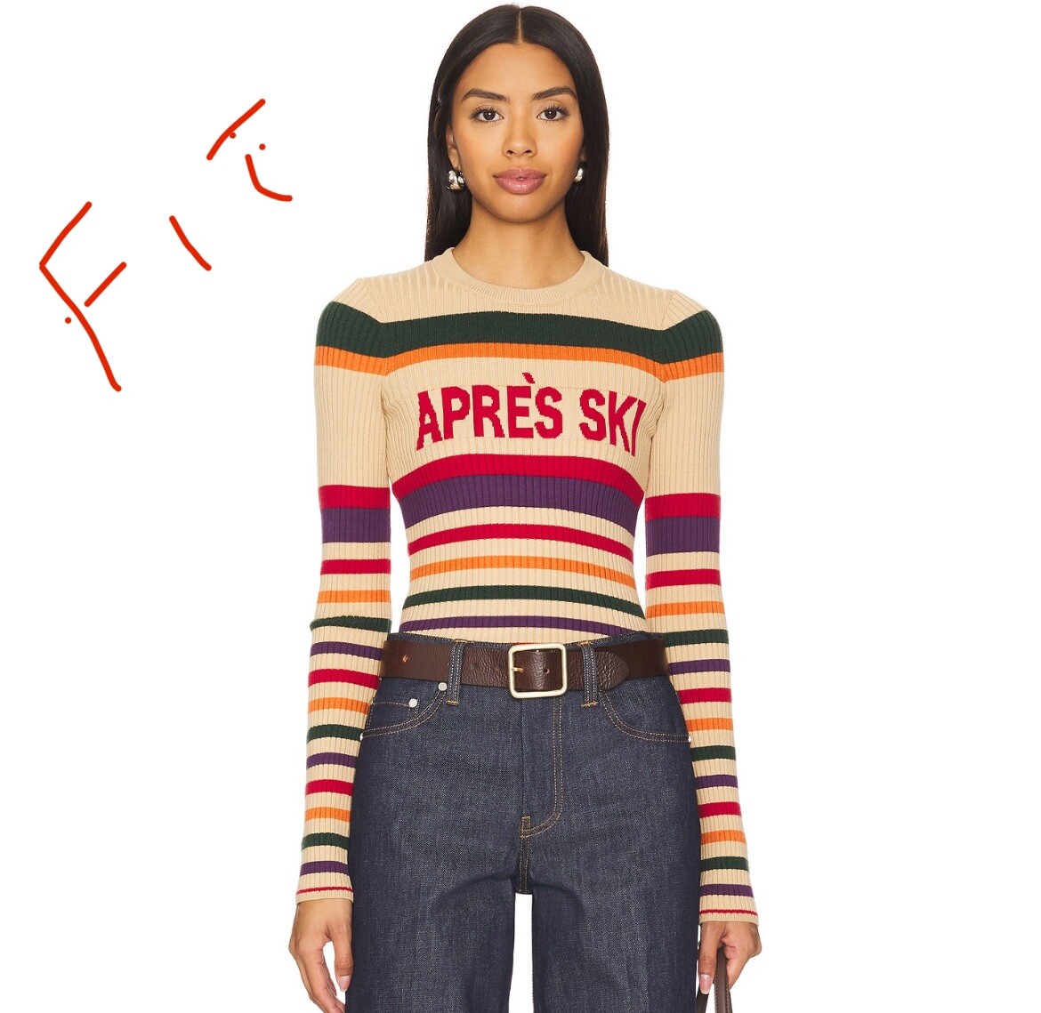 Vintage 80s OBERMEYER Stripe Fitted Wool Sweater Size S Diva Lodge Ski Snowbunny