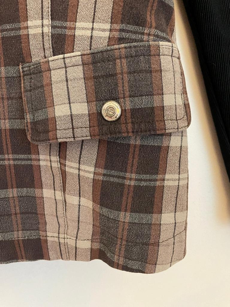 Laura Biagiotti Italy Fashion Designer Vtg Plaid & Knit Zipper Jacket Sz 42 US