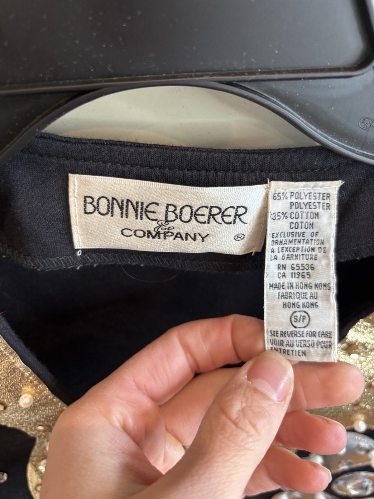 Bonnie Boerer Vintage 1990s Shoulder Pads Metallic Beaded Black Blouse Small Cot