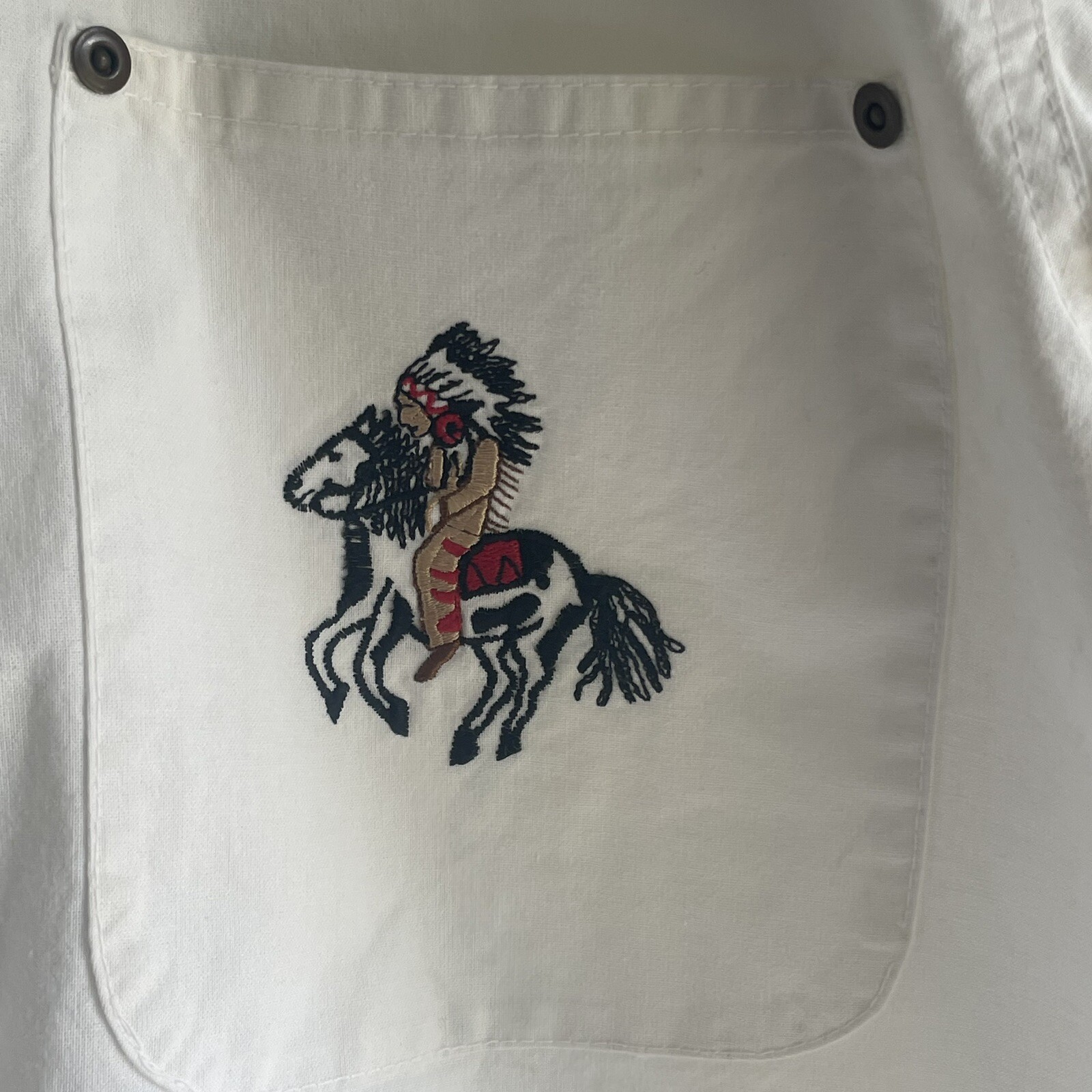 Vtg Gotcha Covered White Western Blouse Medium Embroidered Pony & Chief Warrior