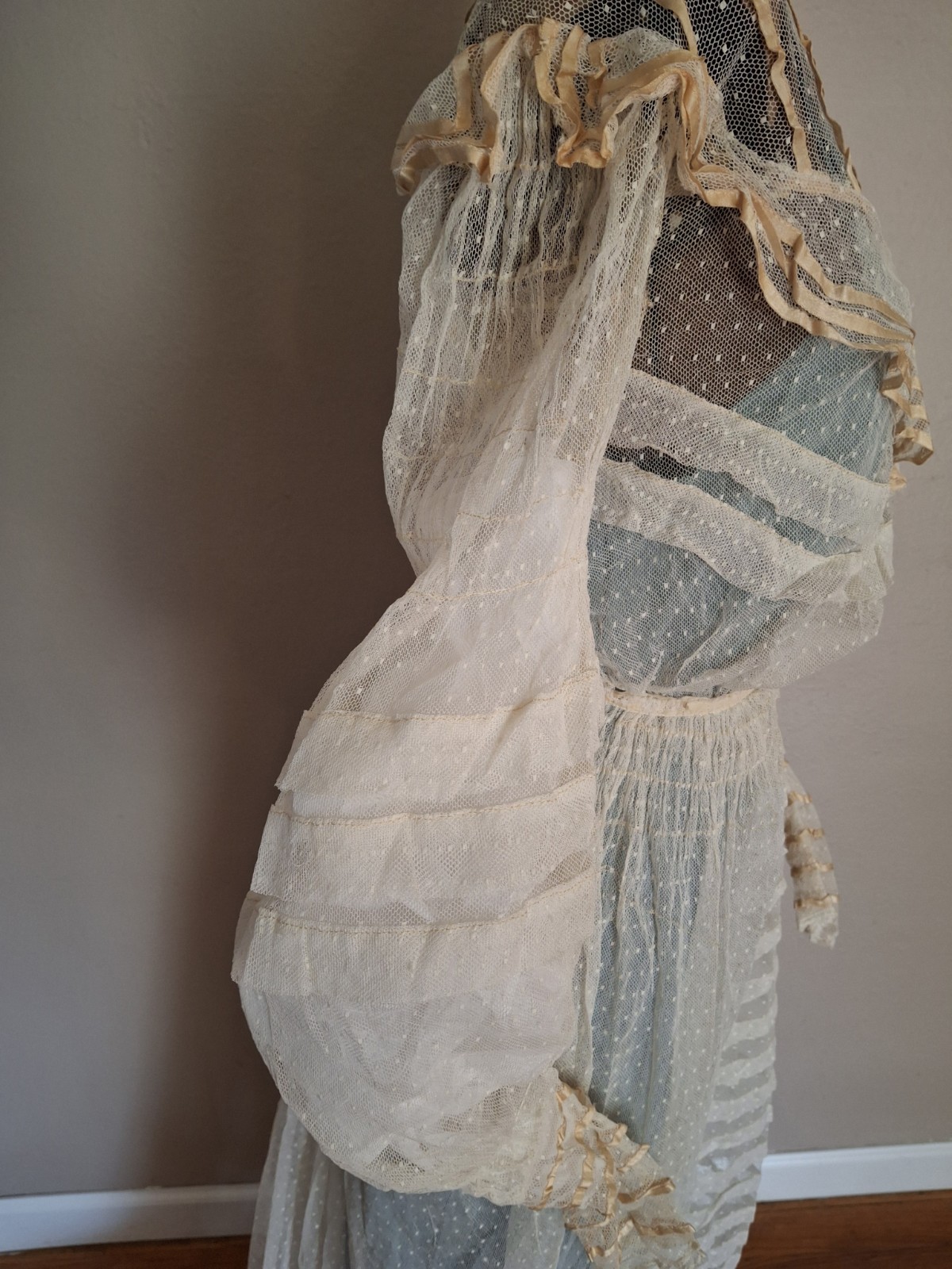Vintage 1900 Charming Swiss Dotted/Ribbon Trim Bodice & Skirt
