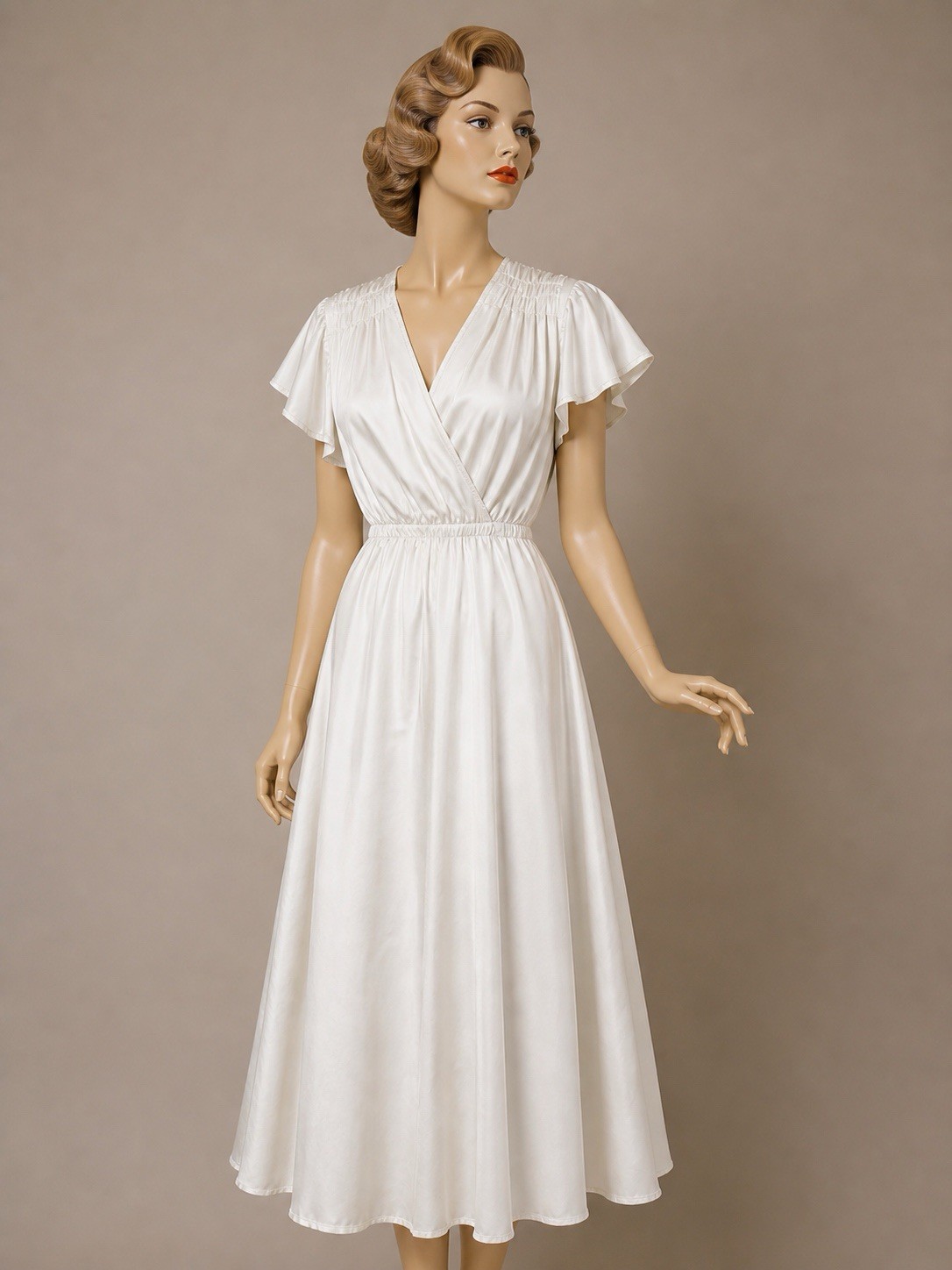 Regal 1930s-1940’s Candlelight Ivory Silk Satin Dress Wedding Gown Bridal Gown