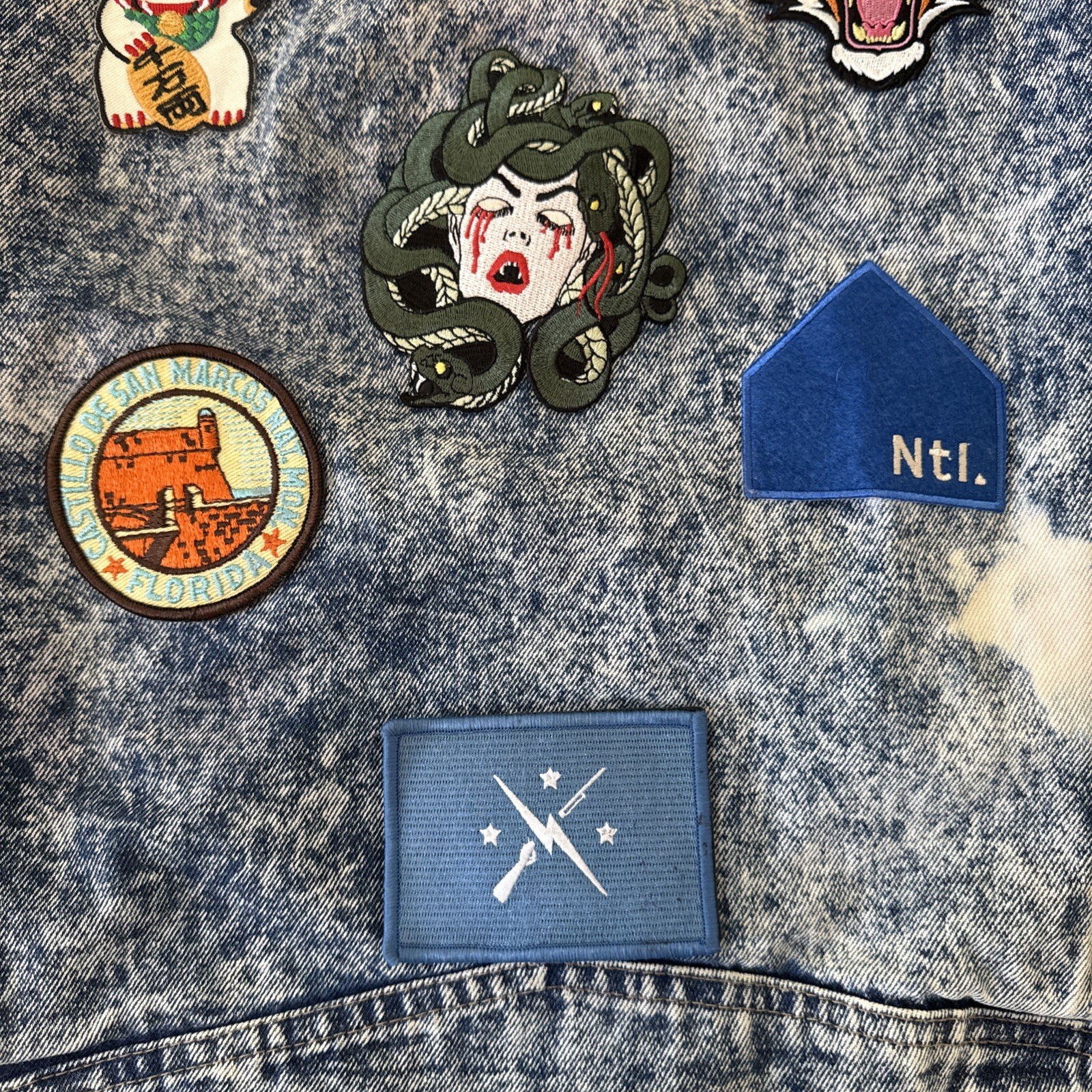 GET USED by ELIE Denim Jean Jacket VTG 90s Acid Wash Patchwork Medium