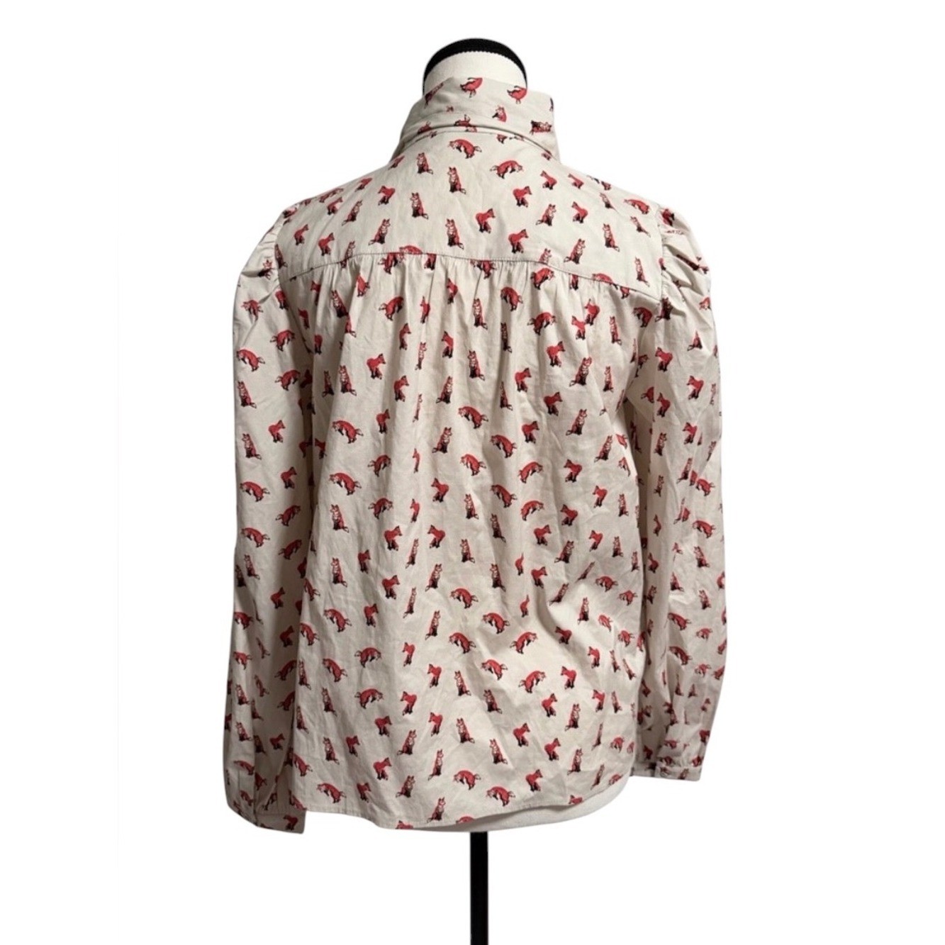 Vineyard Vines Fox Print Tie Neck Blouse XS Coastal Prep Old Money Preppy NWOT