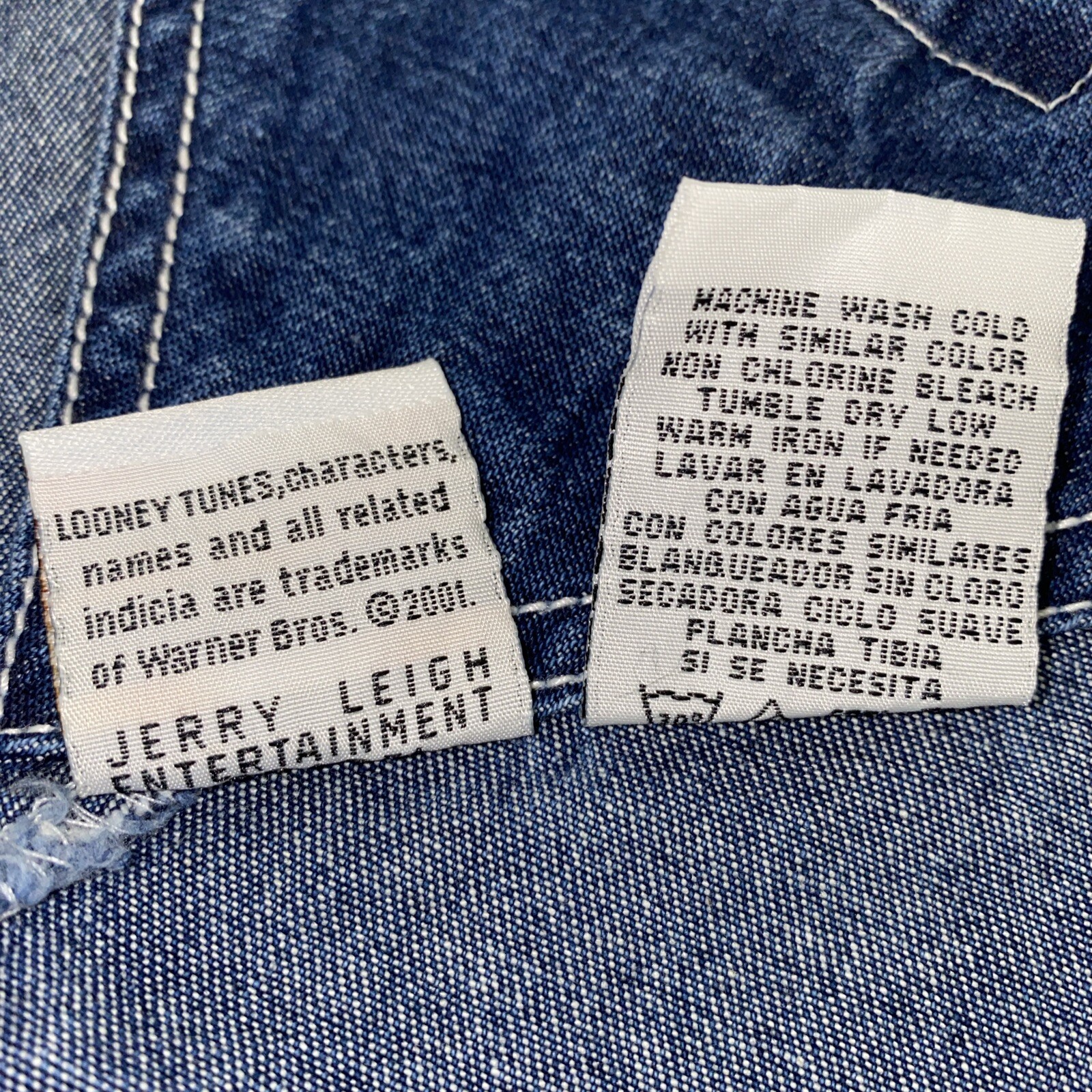 VTG Warner Bros Tweety Bird Bib Skortalls Women’s L Blue Denim Romper ’90s Y2K