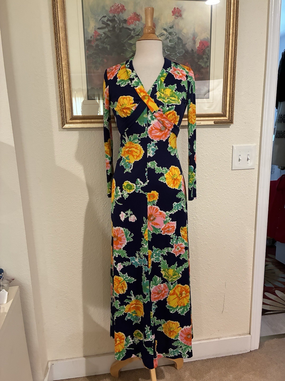 Vtg 60s70s Bright Colored Maxi Dress
