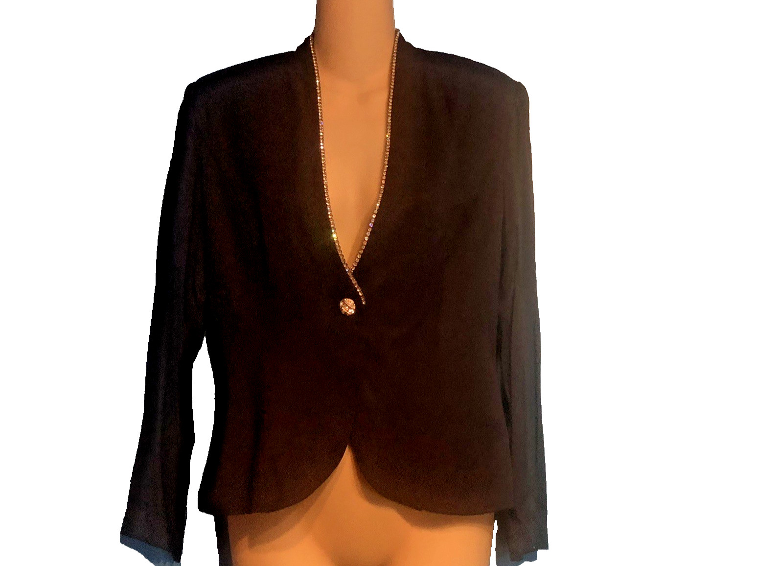 Vintage 1980s JR Nites Petites M Dress Jacket Navy Rhinestone Trim Shoulder Pads