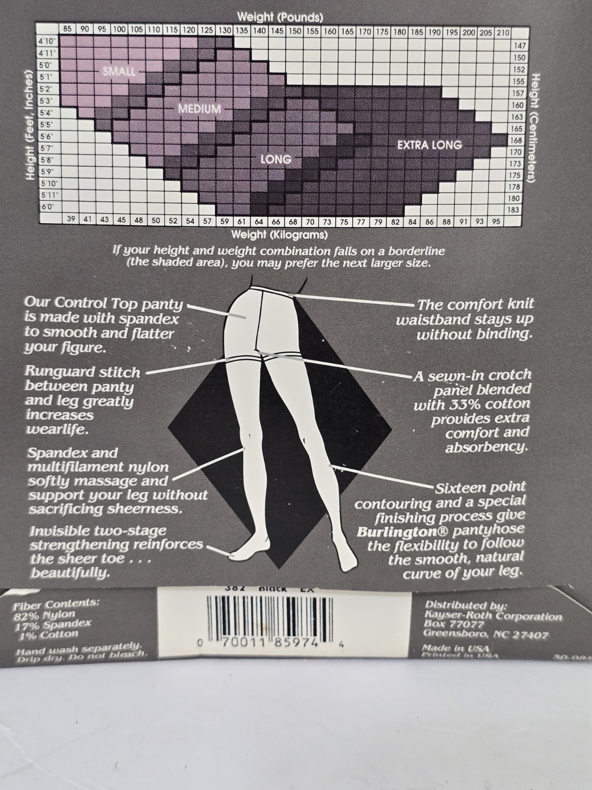 vintage BURLINGTON Sheer Legacy Pantyhose Extra Long Black T72 Soft Support